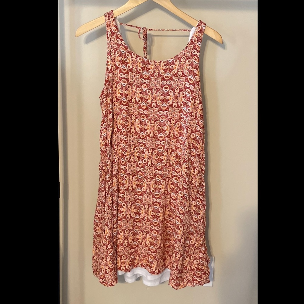 Bobeau Dress Casual Orange Patterned Sleeveless With Lining Medium